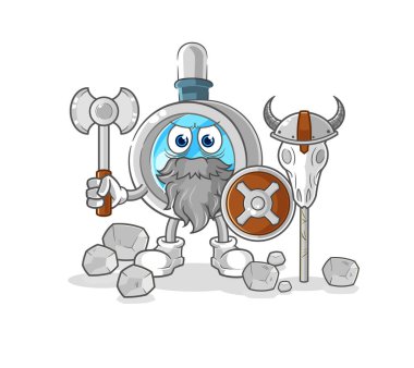 the magnifying glass viking with an ax illustration. character vecto