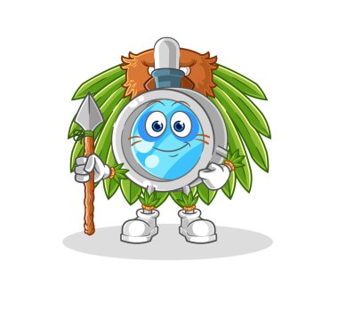 the magnifying glass tribal man mascot. cartoon vecto