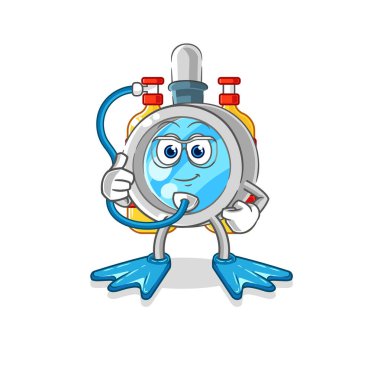 the magnifying glass diver cartoon. cartoon mascot vecto