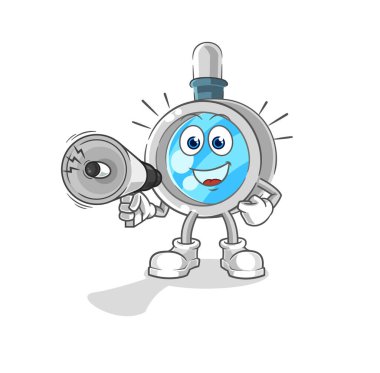 the magnifying glass holding hand loudspeakers vector. cartoon characte