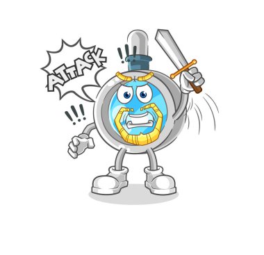 the magnifying glass knights attack with sword. cartoon mascot vecto