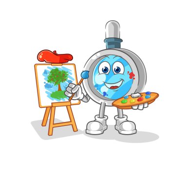 the magnifying glass artist mascot. cartoon vecto
