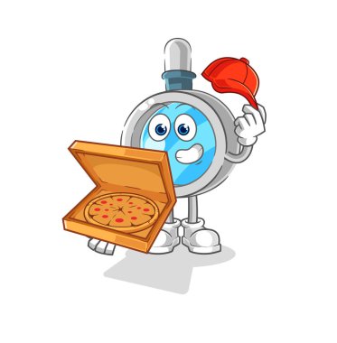 the magnifying glass pizza delivery boy vector. cartoon characte