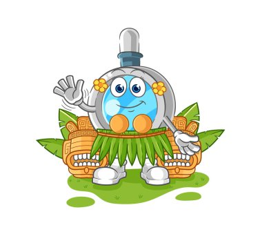 the magnifying glass hawaiian waving character. cartoon mascot vecto
