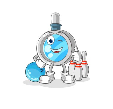 the magnifying glass play bowling illustration. character vecto