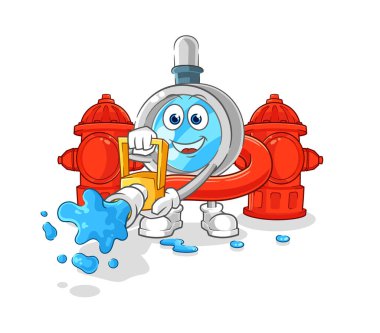the magnifying glass firefighter vector. cartoon characte