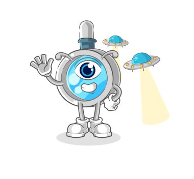the magnifying glass alien cartoon mascot vecto