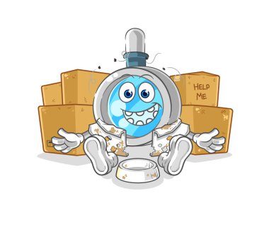 the magnifying glass homeless character. cartoon mascot vecto