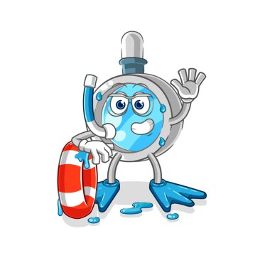 the magnifying glass swimmer with buoy mascot. cartoon vecto