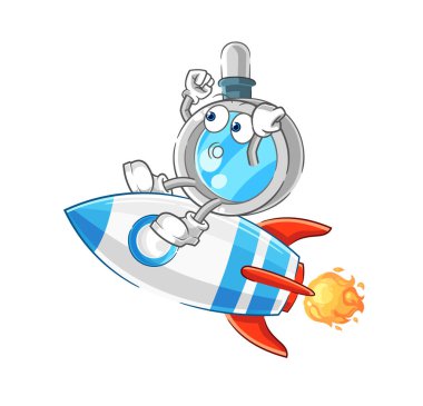 the magnifying glass ride a rocket cartoon mascot vecto