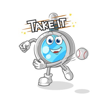 the magnifying glass throwing baseball vector. cartoon characte