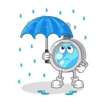 the magnifying glass holding an umbrella illustration. character vecto