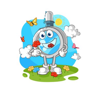 the magnifying glass pick flowers in spring. character vecto