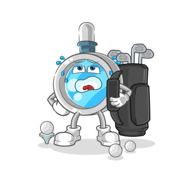 the magnifying glass with golf equipment. cartoon mascot vecto