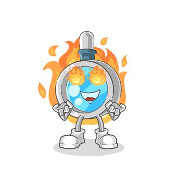 the magnifying glass on fire mascot. cartoon vecto