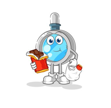 the magnifying glass eat chocolate mascot. cartoon vecto