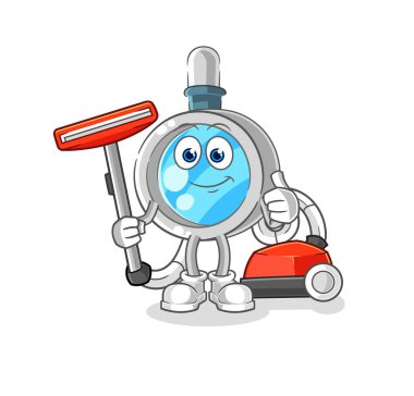 the magnifying glass clean with a vacuum . character vecto