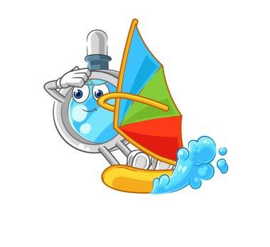 the magnifying glass windsurfing character. mascot vecto