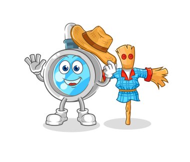 the magnifying glass with scarecrows cartoon character vecto