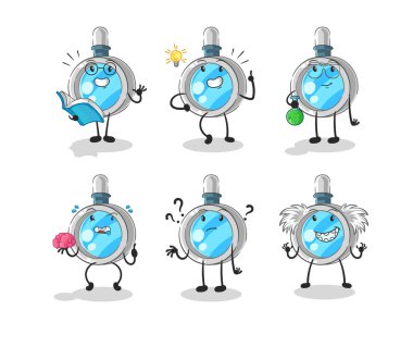 the magnifying glass thinking group character. cartoon mascot vecto