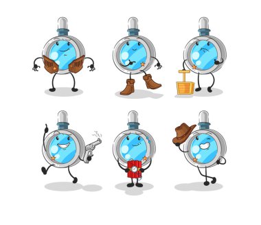 the magnifying glass cowboy group character. cartoon mascot vecto