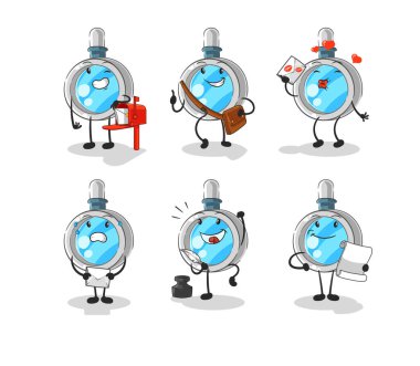 the magnifying glass postman set character. cartoon mascot vecto
