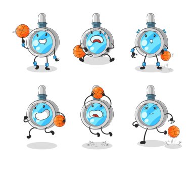 the magnifying glass basketball player group character. mascot vecto