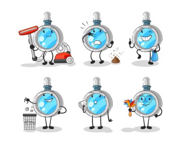 the magnifying glass cleaning group character. cartoon mascot vecto