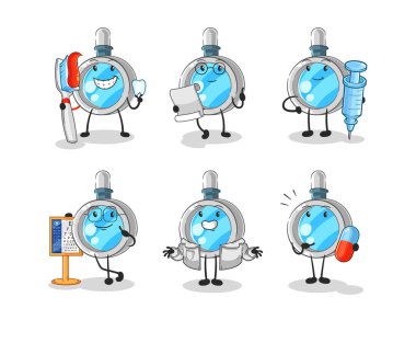 the magnifying glass doctor group character. cartoon mascot vecto