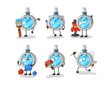 the magnifying glass artist group character. cartoon mascot vecto