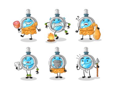 the magnifying glass primitive man group character. mascot vecto