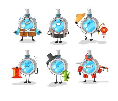 the magnifying glass asian culture set . cartoon mascot vecto