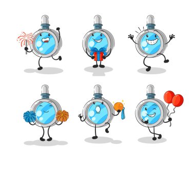 the magnifying glass celebration set character. cartoon mascot vecto