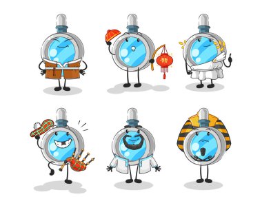 the magnifying glass world culture group. cartoon mascot vecto