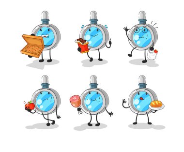 the magnifying glass food set character. cartoon mascot vecto
