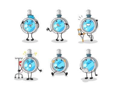 the magnifying glass sick group character. cartoon mascot vecto