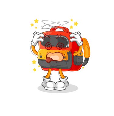 the backpack dizzy head mascot. cartoon vecto