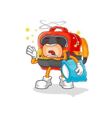 the backpack yawn character. cartoon mascot vecto