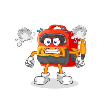 the backpack very angry mascot. cartoon vecto