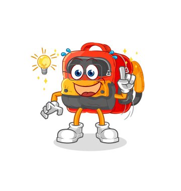 the backpack got an idea cartoon. mascot vecto