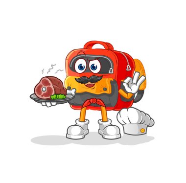 the backpack chef with meat mascot. cartoon vecto