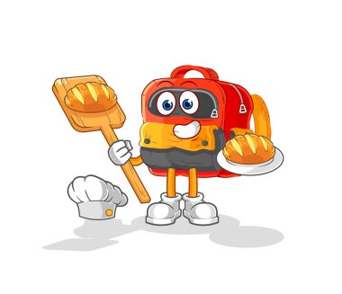 the backpack baker with bread. cartoon mascot vecto
