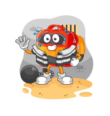 the backpack criminal in jail. cartoon characte