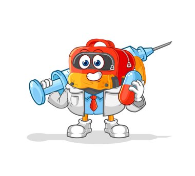the backpack doctor holding medichine and injectio