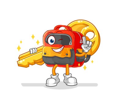 the backpack carry the key mascot. cartoon vecto