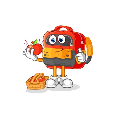 the backpack eating an apple illustration. character vecto