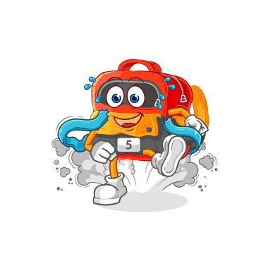 the backpack runner character. cartoon mascot vecto