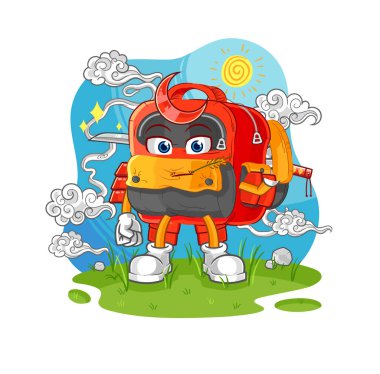 the backpack samurai cartoon. cartoon mascot vecto