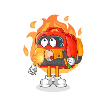 the backpack eat hot chilie mascot. cartoon vecto