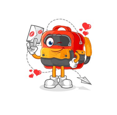 the backpack hold love letter illustration. character vecto